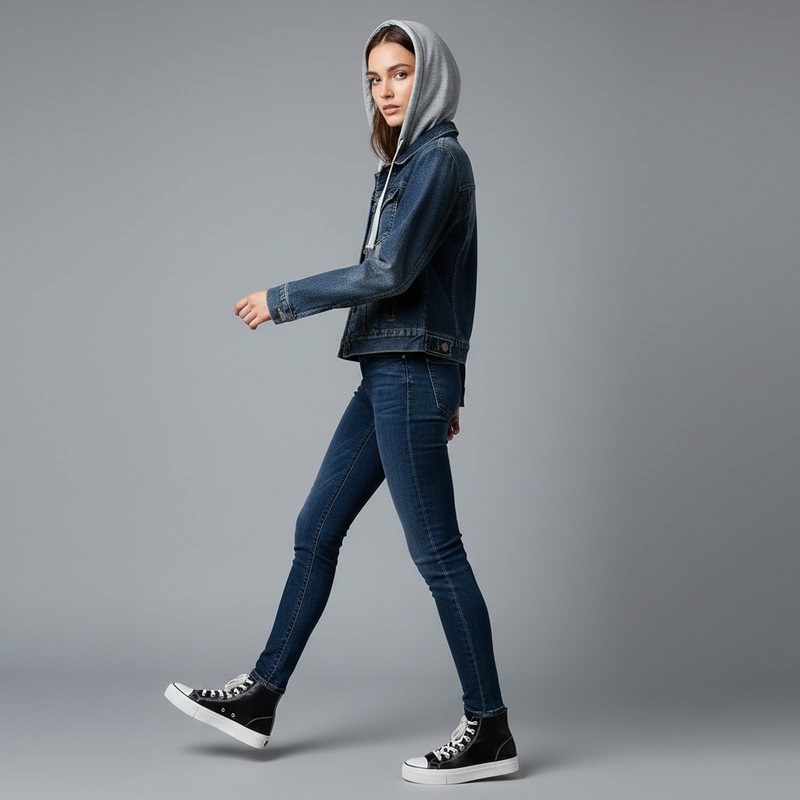 Women's Denim Jacket with Removable Hood | Casual Outerwear
