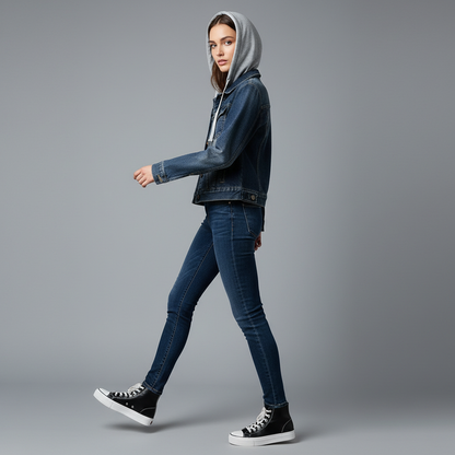 Women's Denim Jacket with Removable Hood | Casual Outerwear