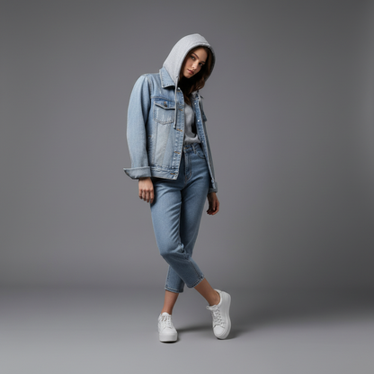 Women's Denim Jacket with Removable Hood | Casual Outerwear