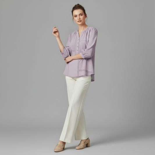 Patchwork Silk Blouse | Women's Fashion Collared Top